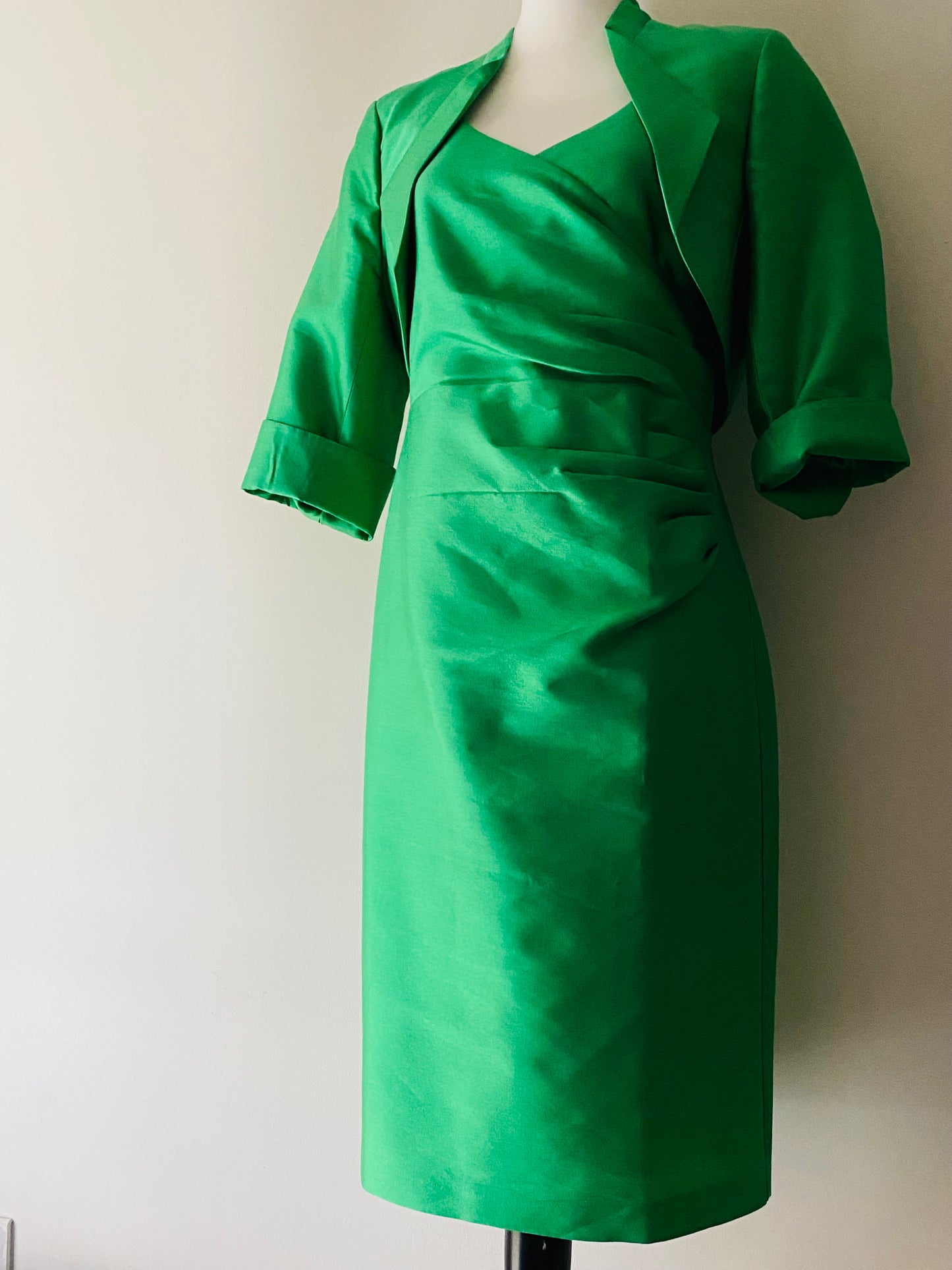 Vintage Alexon Wool-Silk Draped Dress | UK 12 | Emerald Green