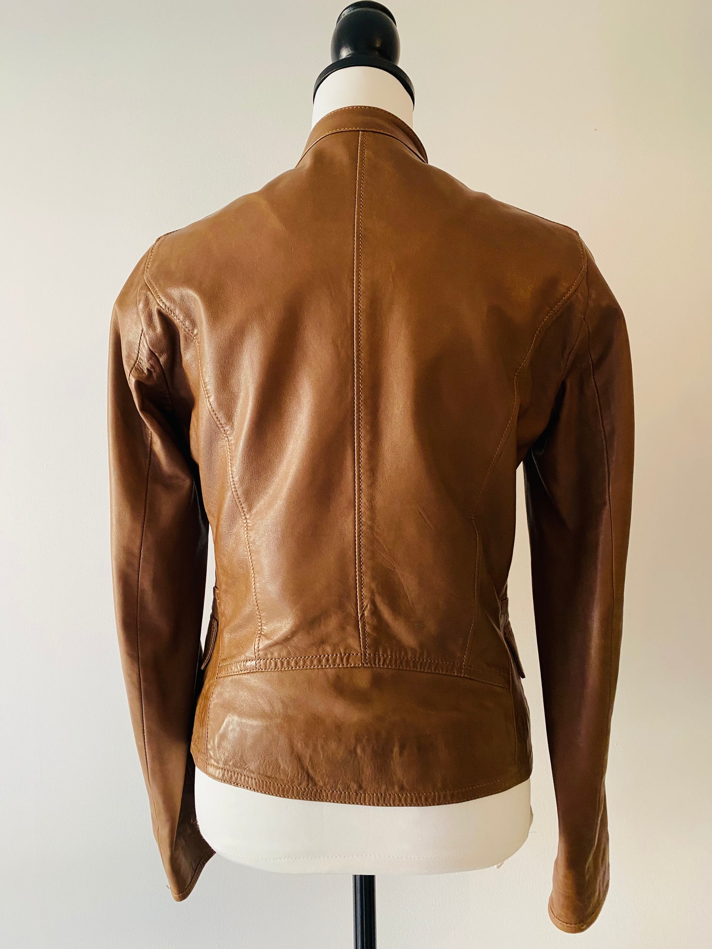 Massimo Dutti Caramel leather biker Jacket size S( UK 8-10)
