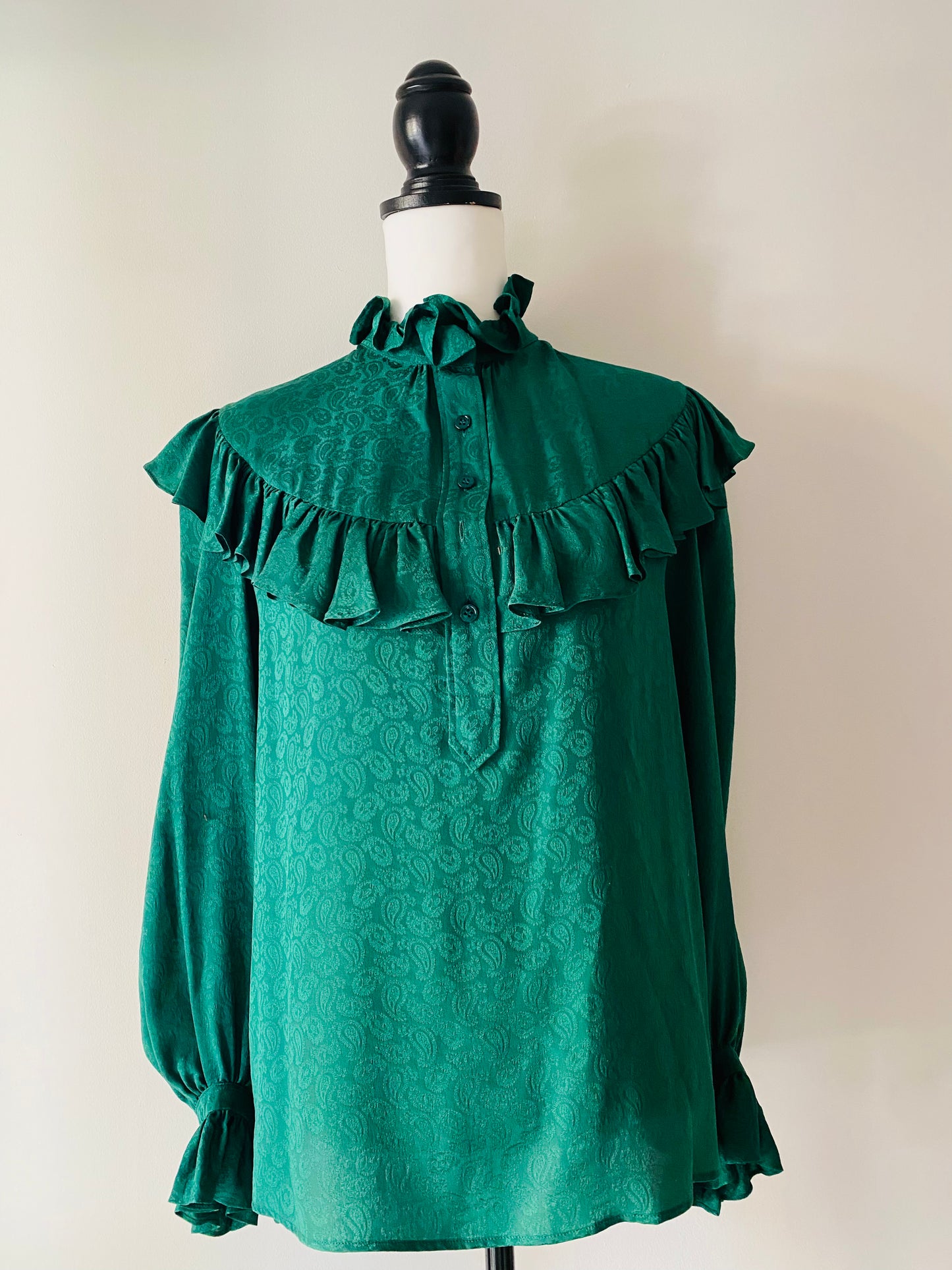 Saint Laurent Emerald Silk High Neck Blouse