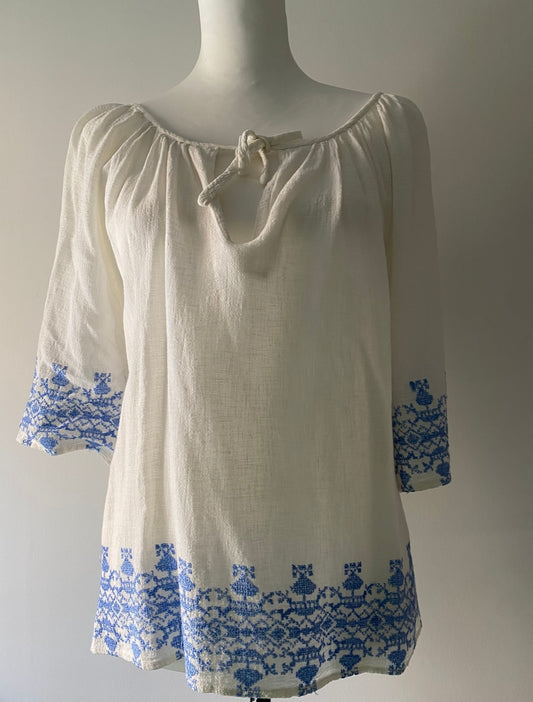 Vintage Embroidered Cotton Folk Blouse