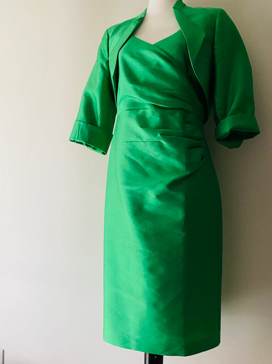 Vintage Alexon Wool-Silk Draped Dress | UK 12 | Emerald Green