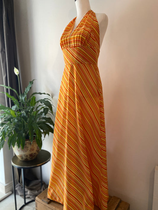 1970s Sun drenchedHalterneck dress by Robert Newman