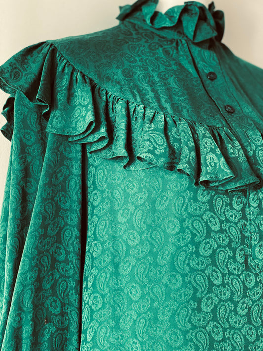 Saint Laurent Emerald Silk High Neck Blouse